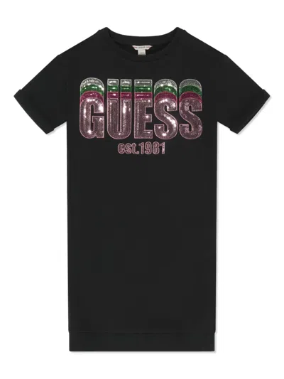 Guess Kids' Logo-patch Dress In 黑色