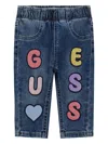 Guess Logo-patch Elastic-waist Jeans In Blue