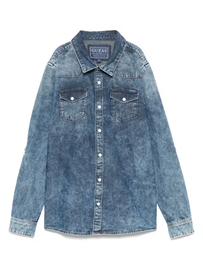 Guess Kids' Logo-patch Shirt In Blue