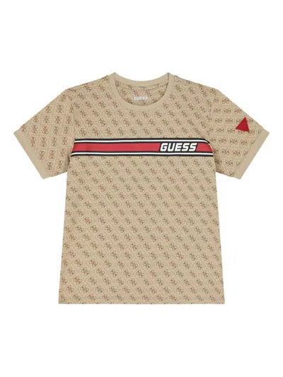 Guess Kids' Logo-pattern T-shirt In Brown
