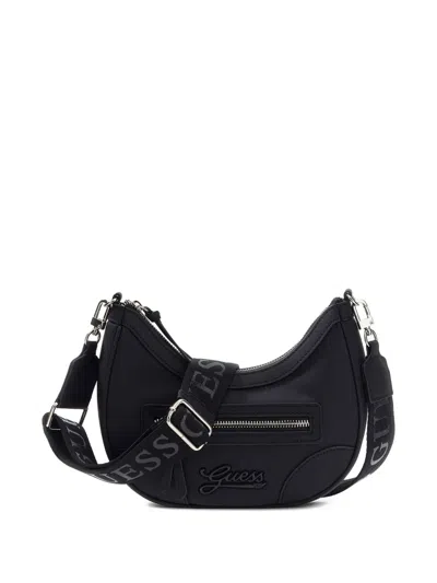 Guess Kids' Logo-plaque Curved Shoulder Bag In Black