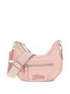 Guess Logo-plaque Half-moon Shoulder Bag In Pink
