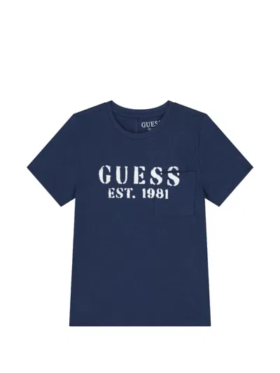 Guess Kids' Logo Pocket T-shirt In Blue