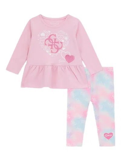 GUESS LOGO-PRINT HEART-APPLIQUE LEGGINGS SET