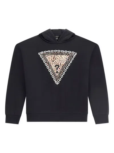 Guess Kids' Logo-print Hoodie In Black