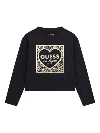 Guess Kids' Logo-print Long-sleeve T-shirt In Black