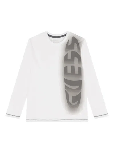 Guess Kids' Logo-print Long-sleeve T-shirt In White