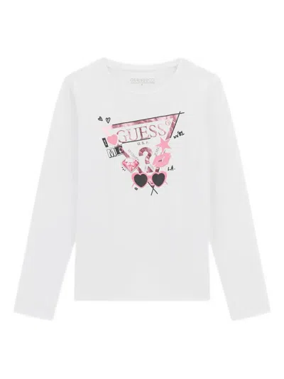 Guess Kids' Logo-print Long-sleeve Top In White