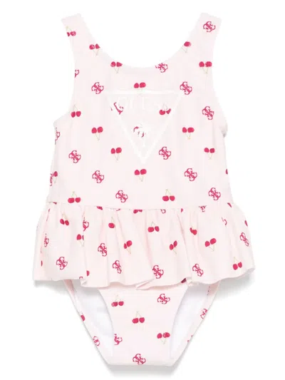 Guess Babies' Logo-print Swimsuit In Pink
