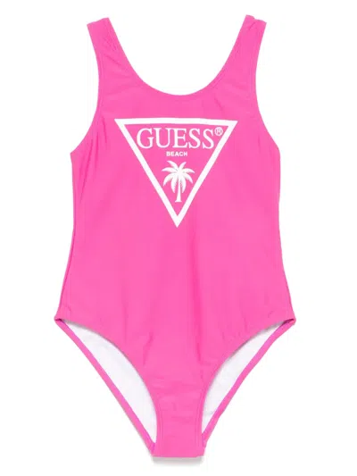 Guess Kids' Logo-print Swimsuit In Pink