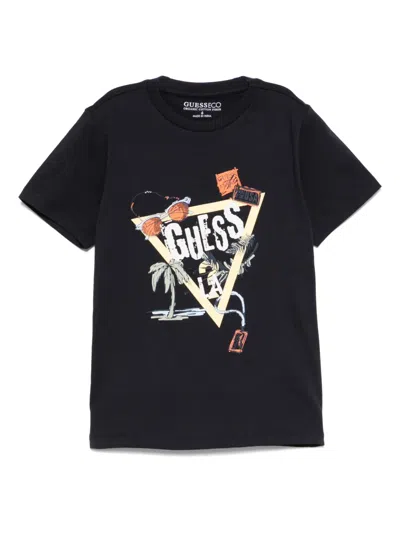Guess Kids' Logo-print T-shirt In Blue