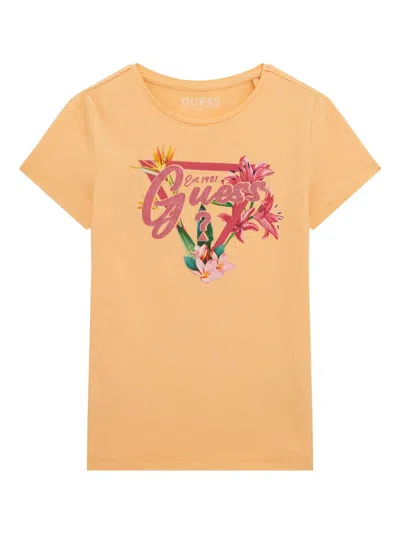 Guess Kids' Logo-print T-shirt In Orange