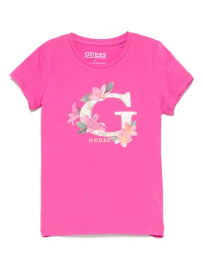 Guess Kids' Logo-print T-shirt In Pink