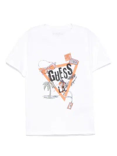 Guess Kids' Logo-print T-shirt In White