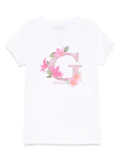 Guess Kids' Logo-print T-shirt In White