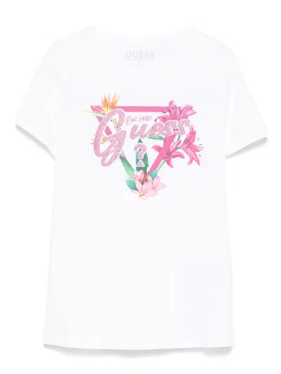 Guess Kids' Logo-print T-shirt In White