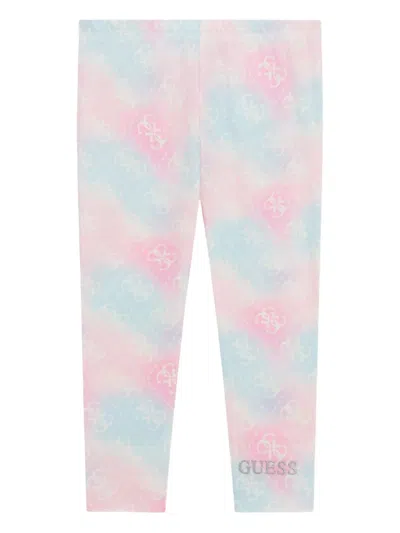 Guess Kids' Logo-print Tie-dye Leggings In Pink