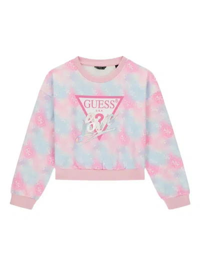Guess Kids' Logo-print Tie-dye Sweatshirt In Pink