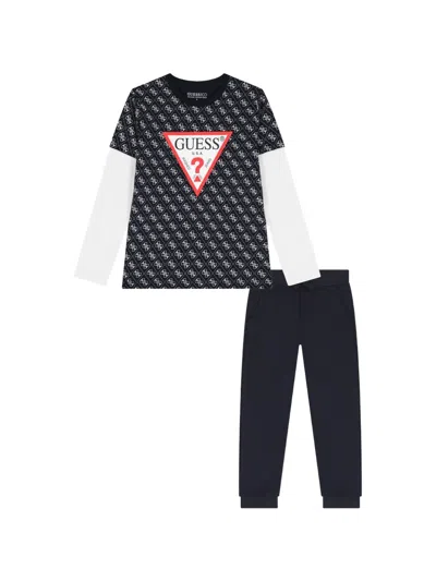 Guess Kids' Logo Print Tracksuit In Black