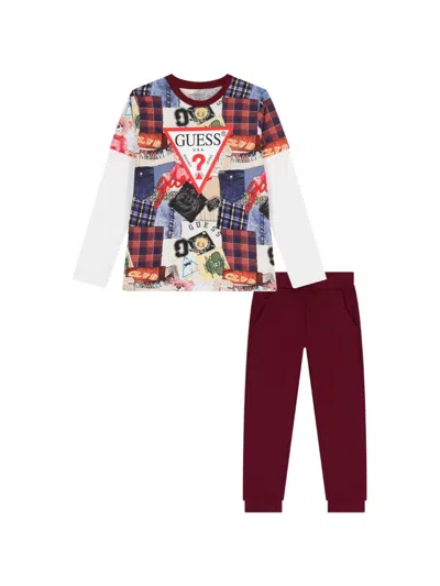 Guess Kids' Logo Print Tracksuit In Red