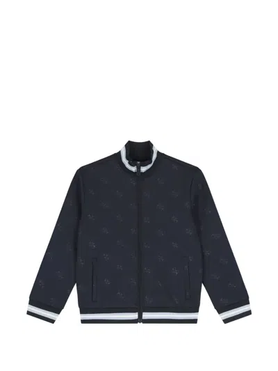 Guess Kids' Logo Print Zip Jacket In Blue