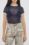 Guess Logo Ringer Mesh Graphic T-shirt In Uniform Blue Multi