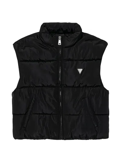 Guess Kids' 로고 지퍼 베스트 In Black