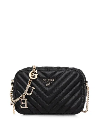 Guess Kids' Logo-charm Chevron-quilted Shoulder Bag In Black