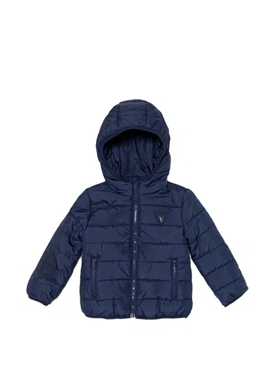 Guess Logo-detail Hooded Jacket In Blue