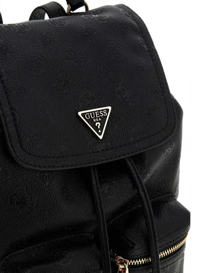 Guess Logo-embossed Polyurethane Backpack In Black