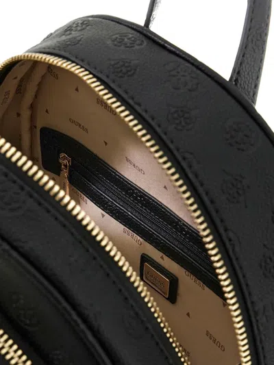 Guess Logo-embossed Polyurethane Backpack In Black