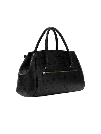 Guess Logo-embossed Polyurethane Satchel Bag In Black
