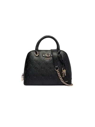 Guess Logo-embossed Polyurethane Top Handle Bag In Black