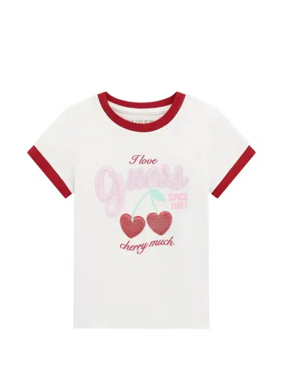 Guess Kids' Logo-embroidered Ringer T-shirt In White