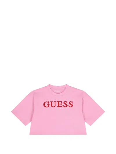 Guess Kids' Logo-embroidered T-shirt In Pink