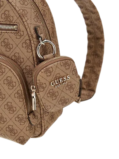 Guess Logo-jacquard Polyurethane Backpack In Beige