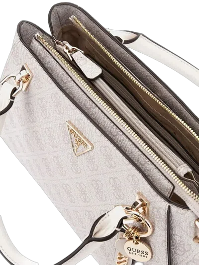 Guess Logo-jacquard Polyurethane Satchel In Beige