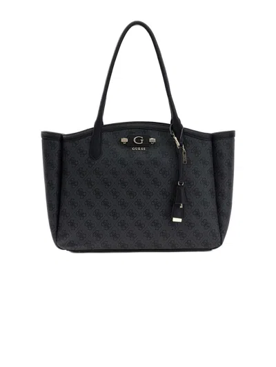 Guess Logo-jacquard Polyurethane Tote Bag In Black