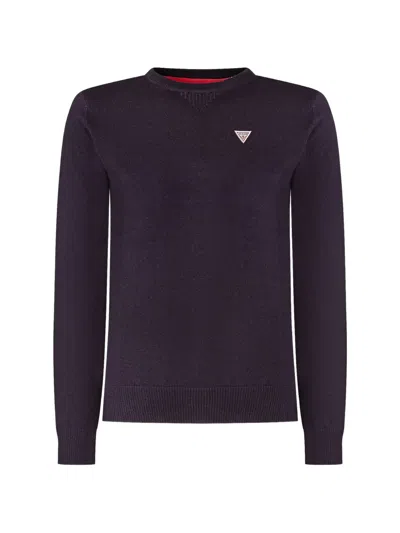 Guess Kids' Logo-patch Crew-neck Sweater In Blue