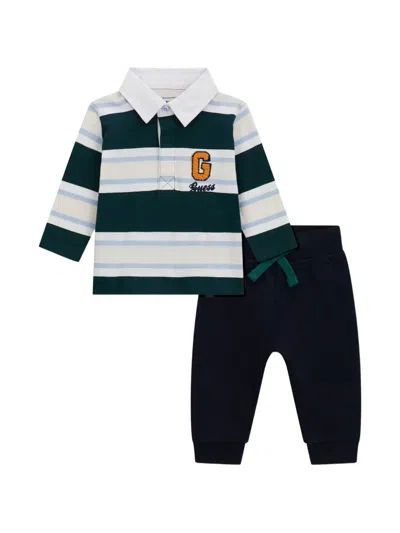 Guess Babies' Logo-patch Striped Polo And Trousers Set In Multi