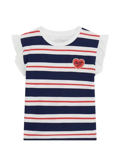 Guess Kids' Logo-patch Striped T-shirt In Blue