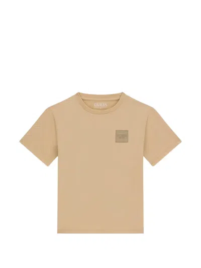 Guess Kids' Logo-patch T-shirt In Brown