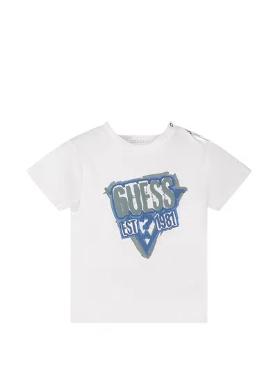 Guess Babies' Logo-print Cotton-jersey Short Sets In White