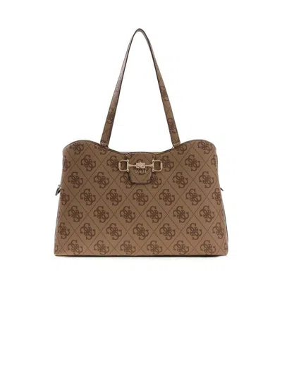 Guess Logo-print Polyurethane Tote Bag In Beige