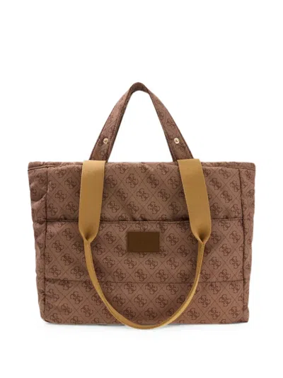 Guess Logo-print Quilted Changing Bag In Brown