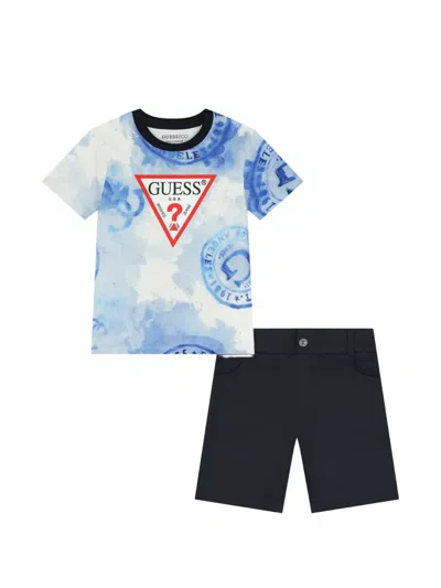 Guess Kids' Logo-print Short Set In Blue