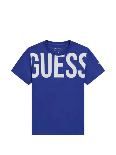 Guess Kids' Logo-print Short-sleeved T-shirt In Blue