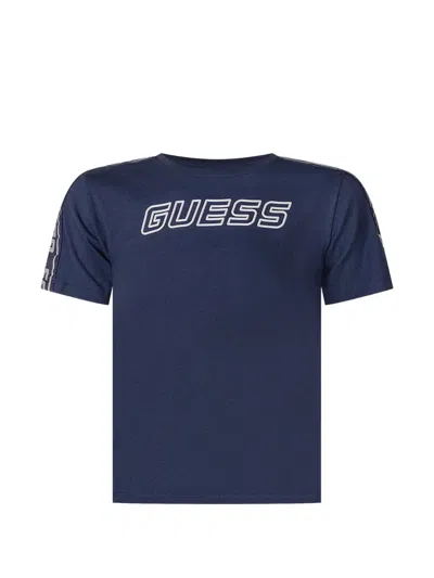 Guess Kids' Logo-print Tape-detail T-shirt In Blue