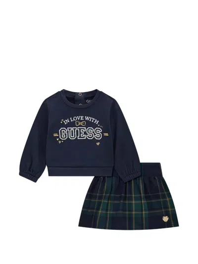 Guess Babies' Logo-print Tartan-pattern Sweater And Skirt Set In Multi