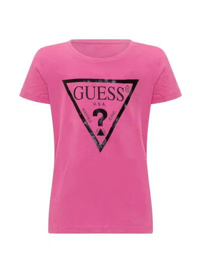 Guess Kids' Logo-print T-shirt In Pink